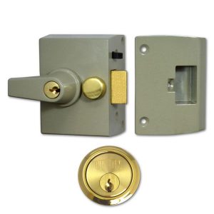 white background with door latch and key hole
