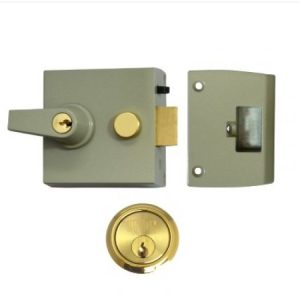 white background with deadlock bolt latch and key hole
