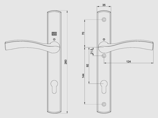 WINKHAUS PALLADIO 92mm CENTRES LEVER/LEVER 215mm SCREW CENTRES - Image 2