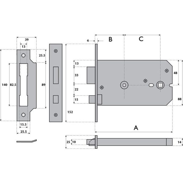 G8026  IMPERIAL HORIZONTAL BATHROOM MORTICE LOCK - Image 3