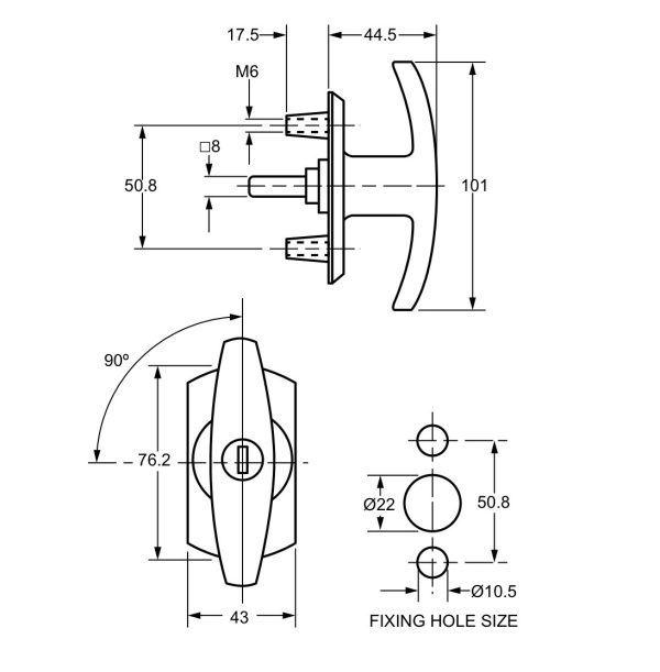 L&F UNIVERSAL 17.5mm GARAGE T DOOR HANDLE - Image 2