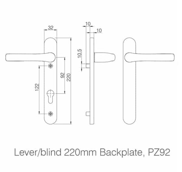 MILA PROLINEA LEVER/BLIND HANDLE 122mm SCREW CENTRES - Image 2