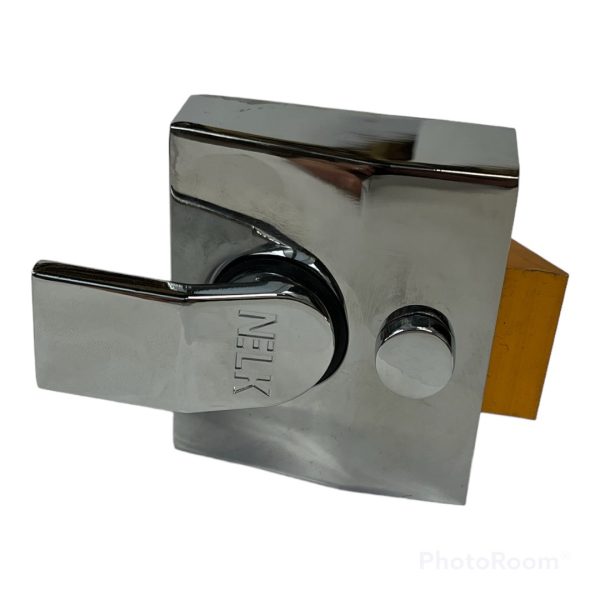 white background with silver deadlock nightlatch