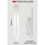 grey background with white door handle and hinge