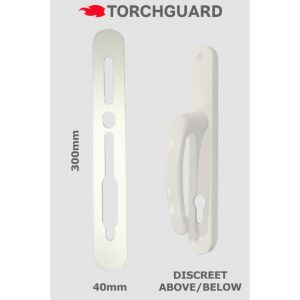 grey background with white door handle and hinge