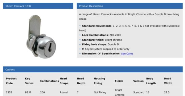 product description for nut fix camlock
