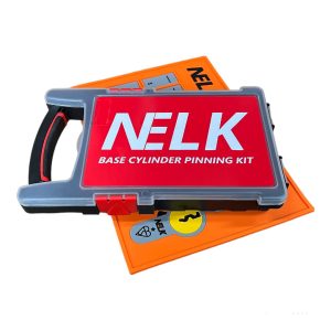 white background with red pinning kit and orange mat