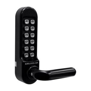 white background and black digital locking handle with silver keypad