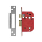white background with red bolt lock and silver hinge