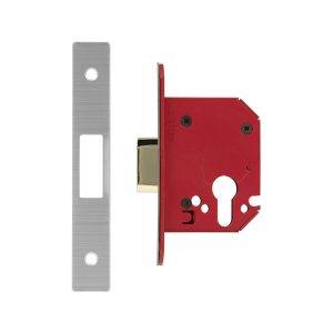 white background with red deadlock and silver hinge