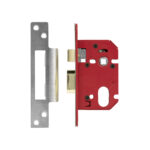 white background with red bolt lock and silver hinge