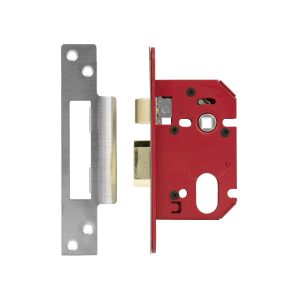 white background with red bolt lock and silver hinge