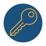 blue circle with yellow outline of a key