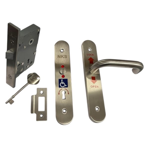 NKS NATIONAL KEY SCHEME REVERSIBLE HANDING DISABLED BATHROOM LOCKSET COMPLETE WITH HANDLE (RADAR TYPE) - Image 1