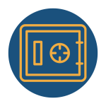 blue circle with yellow safe icon