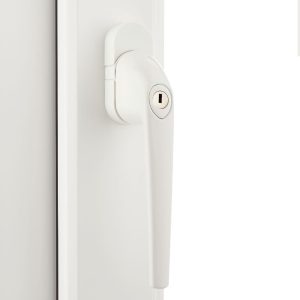 white background with gloss white door frame and handle